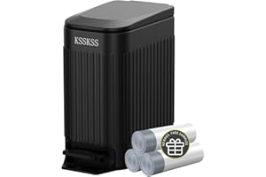 KSSKSS Small Bathroom Trash Can with Soft Close Lid, 6L / 1.6 Gallon Stainless Steel Garbage Can with Removable Inner Bucket, Step Pedal, Slim Wastebasket for Bedroom, Home Office (Matt Black)