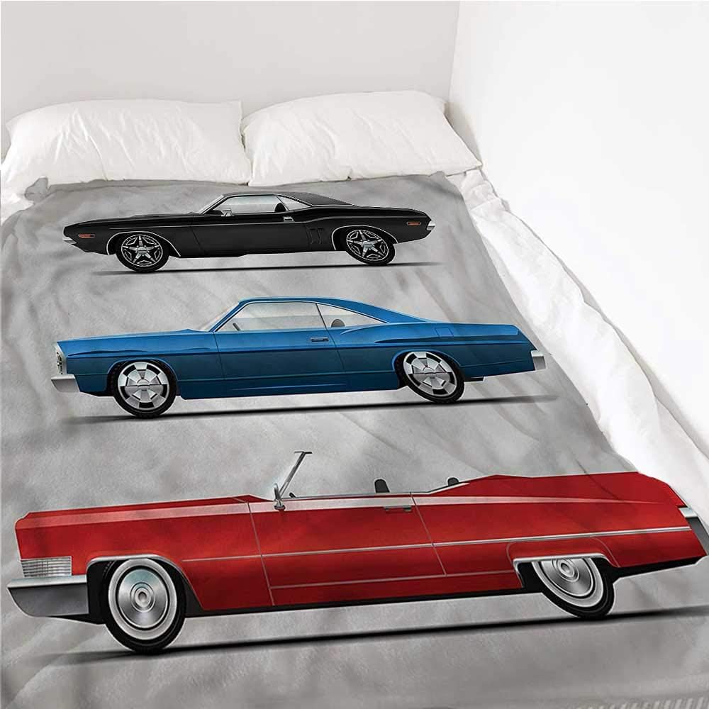 Blanket Cars, Vintage Automobiles on Grey Home Decorations