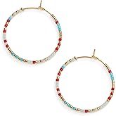 Sonatomber Handmade Boho Colorful Beaded Large Gold Hoop Earrings for Women, Bohemian Seed Beads Circle Hoops Cartilage Hypoallergenic Holiday Prom Jewelry Gift