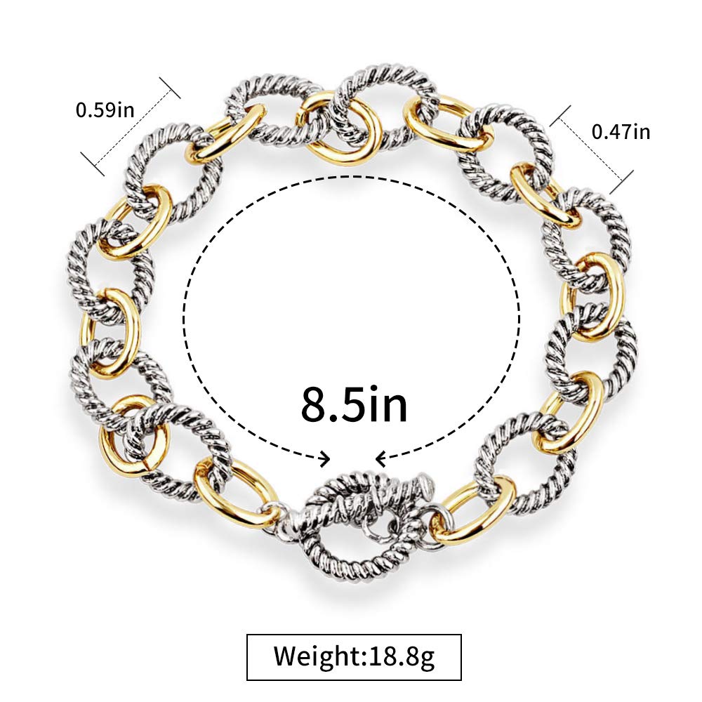 Mytys 2-Tone Circles Chain Bracelet Silver and Gold Cable Wire Bangle Bracelets for Women