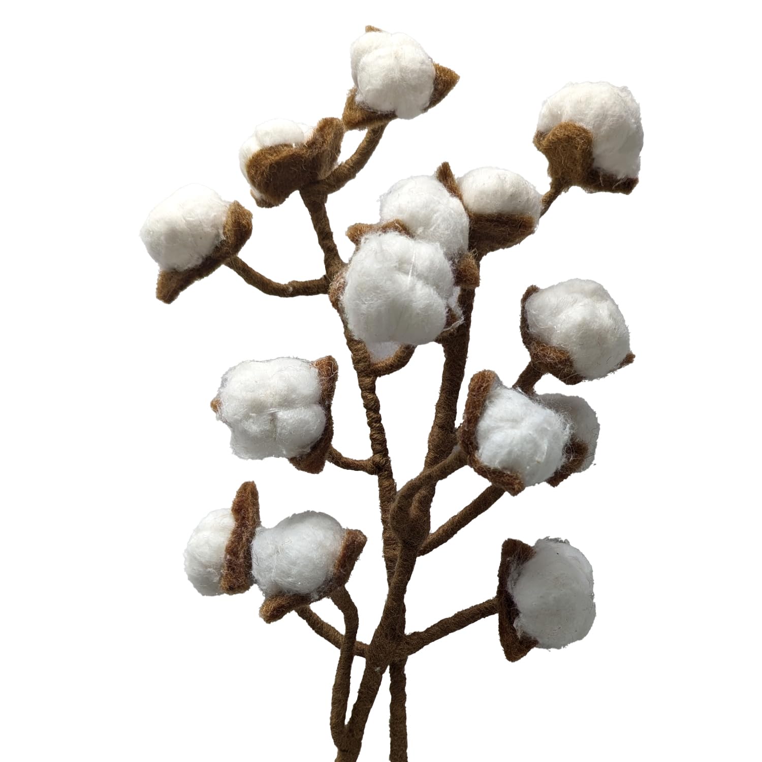 your castle 2 Branches of Felt with Real Cotton Flowers, Flexible Stem, Approx. 30 cm, Handmade Decorative Flowers for Vase, Fair Trade, Sustainable Felt Decoration, Realistic Artificial Flowers