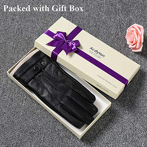 Mens Genuine Leather Gloves Winter - Acdyion Touchscreen Cashmere/Wool Lined Warm Dress Driving Gloves (Black, Medium) - Thumbnail 2