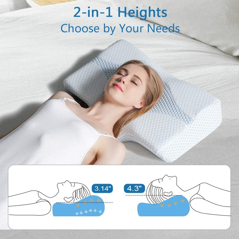 Mkicesky Neck Support Memory Foam Cervical Pillow, Side Sleeper Contour Pillow Relief Neck & Shoulder Pain for Side/Back/Stomach Sleeper, Orthopedic Bed Pillow - Lady Size: Home & Kitchen
