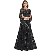 Ywwaaq A-Line Mother of The Bride Dresses with 3/4 Sleeves Lace Appliques Tulle Long Formal Evening Gowns