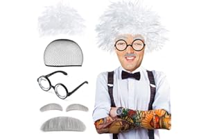 Beelittle Old Man Costume Mad Scientist Wig Set Albert Einstien Ben Benjamin Franklin Grandpa Costume