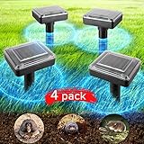 JIA LE Upgrade Mole Repellent, 4 Pack Ultrasonic Animal Repellent Solar Powered Gopher and Vole Chaser Humane Rodent Repeller (Black)