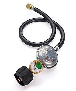 SHIENSTAR Upgraded 2FT Propane Regulator Hose with Propane Tank Gauge, LP Gas Regulator for QCC1 Propane Tank, Universal Gas Grill Regulator Replacement Parts -3/8 Female Flare Fitting, CSA Certified