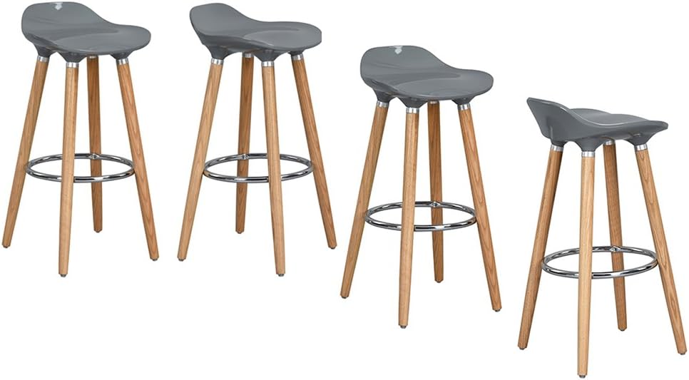 FurnitureR Set of 4 Bar Chair Modern Style Bar Stools Counter Chair Kitchen Breakfast Barstool with Wooden Legs Grey