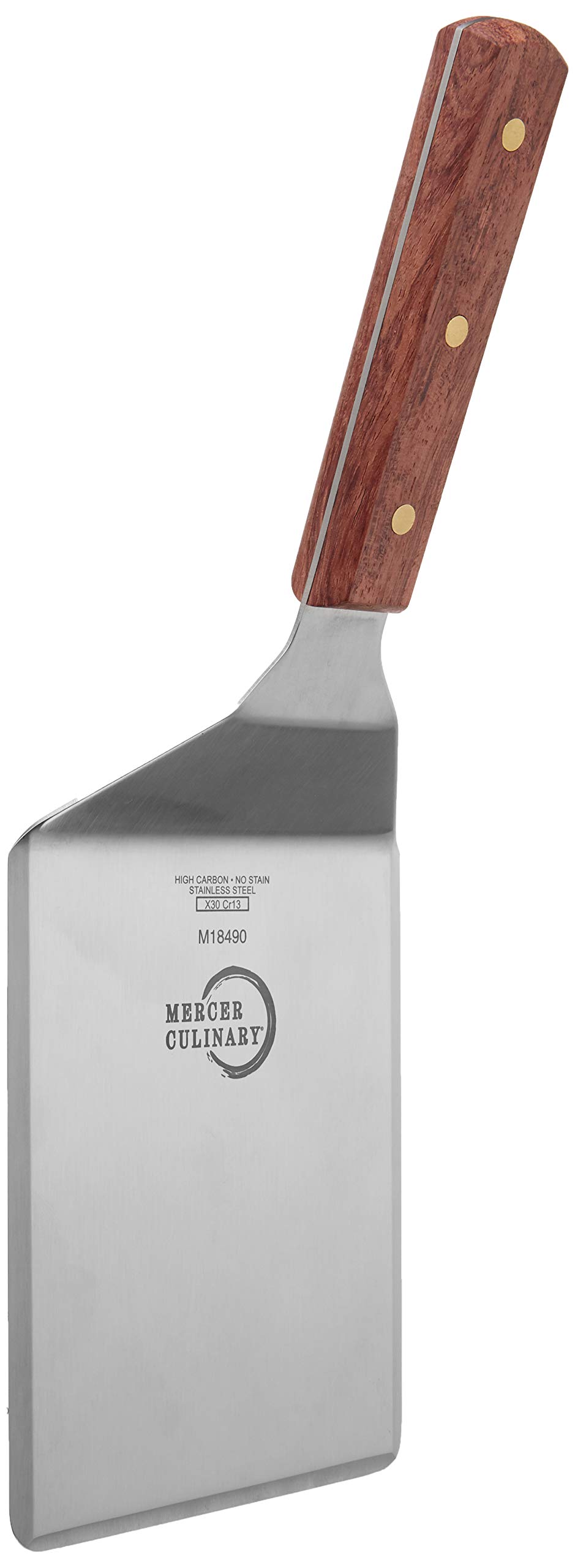 Mercer Culinary Praxis 6 x 5-Inch Heavy Duty Turner, Wood Handle, Stainless Steel, 38x10x3 cm, Silver