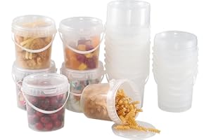 Begale 20 PCS 27 OZ Round Ice Cream Bucket with Lid, 0.2 Gallon Clear Ice Cream Tub with Handle