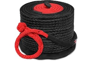 XPV AUTO XPV 3/8" 82ft Synthetic Winch Rope with Soft Shackle Dyneema Winch Line Cable Rope with Hook Black for Truck 4WD Off Road Vehicle Winch Accessory
