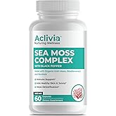 Aclivia - Organic Irish Sea Moss Capsules with Bladderwrack & Burdock Root - 102 Minerals Sea Moss Supplement - Thyroid Support, Immune Boost - Non-GMO (60 Count)