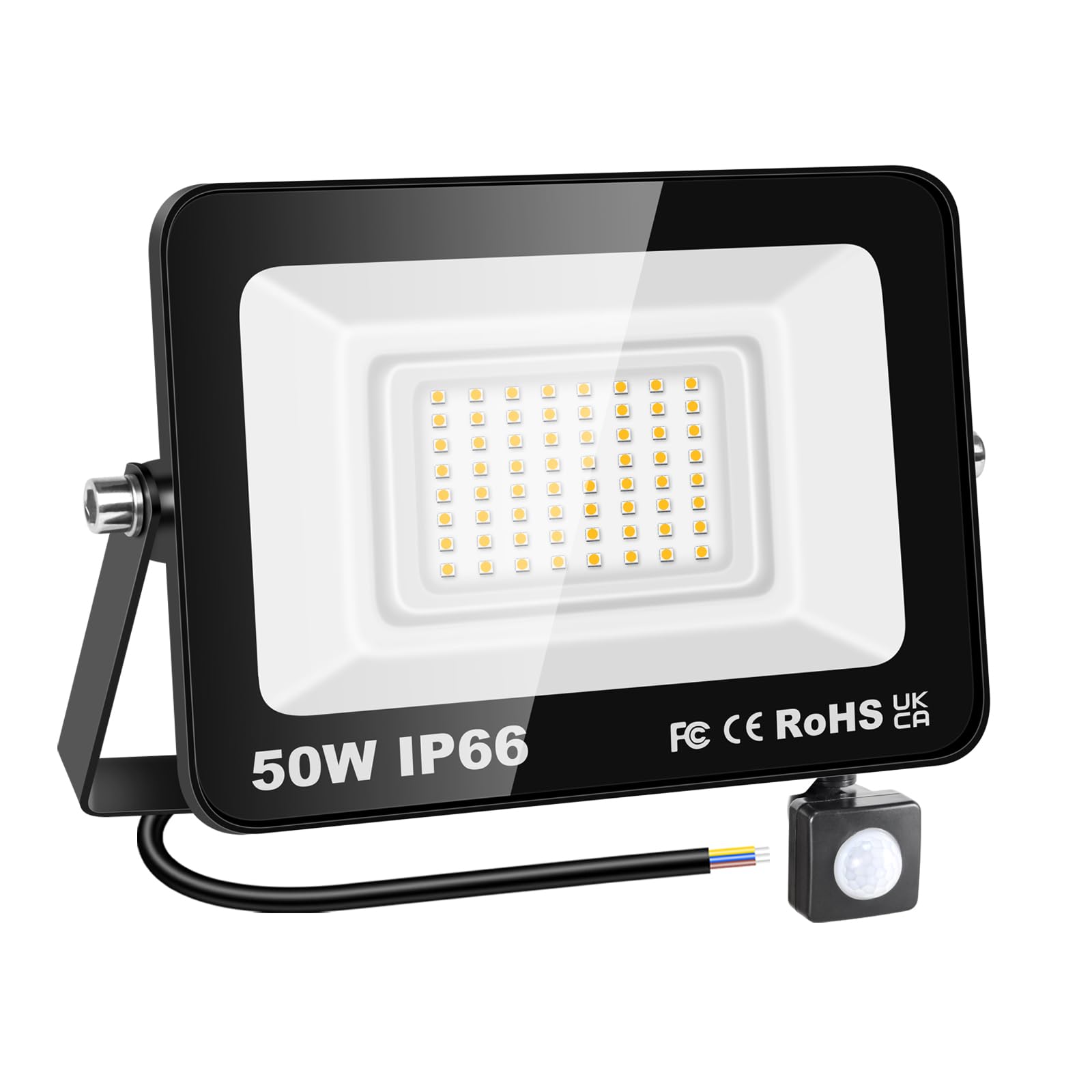 RIGIDON 50W Motion Sensor Light Outdoor 5000LM Super Bright LED Flood Outdoor Lights 4000K Daylight Warm White IP67 Waterproof Security Lights for Garden, Garage, Yard (Warm White, 50W)