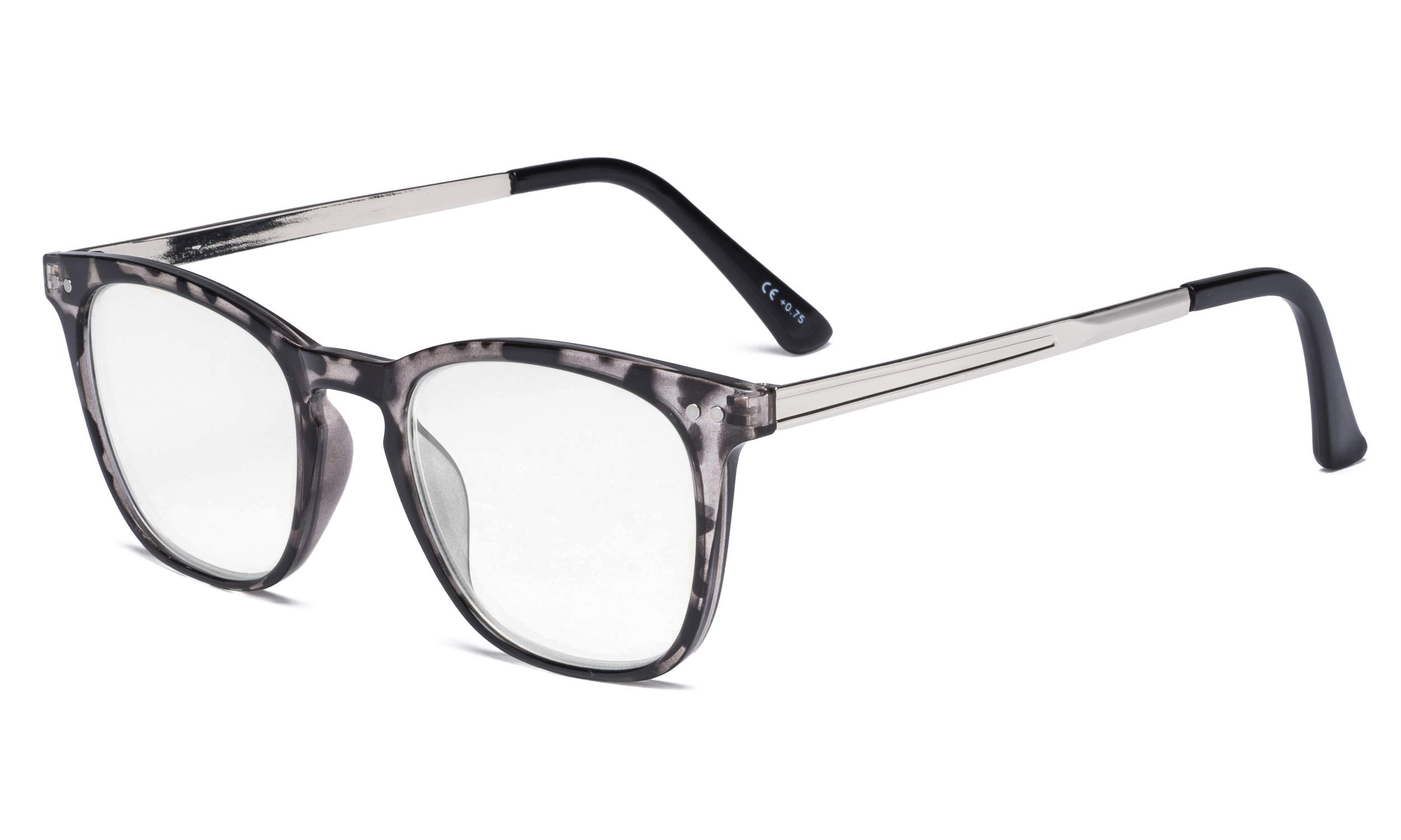 Eyekepper Readers Retro Square Plastic Frame Metal Arms Reading Glasses Grey DEMI +2.0 — image 1