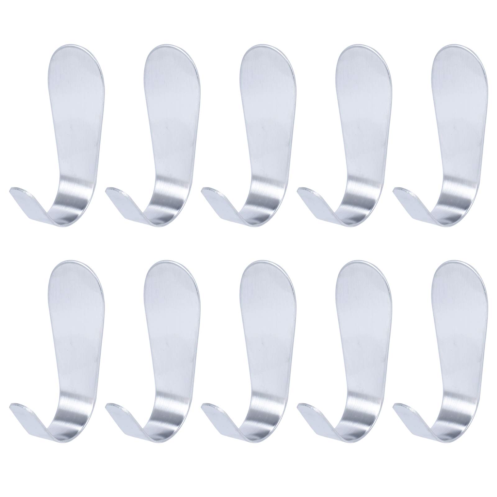 OUBTDK Adhesive Hooks 10Pcs Self Adhesive Hooks Heavy Duty Stick on Hooks Strong Wall Hanger J Hook Stainless Steel Sticky Wall Hooks for Kitchen Bathroom Office Toilet Waterproof and Rustproof