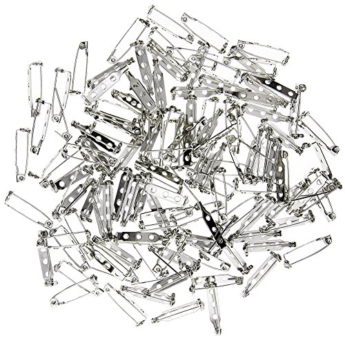 KeyZone 100 Pieces Silver Tone 1 Inch Locking Pin Backs Clasp Brooch for Badge Crafts, Jewelry Crafting