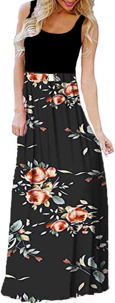 Women's Sleeveless Printing Summer O Neck Maxi Floral Dress