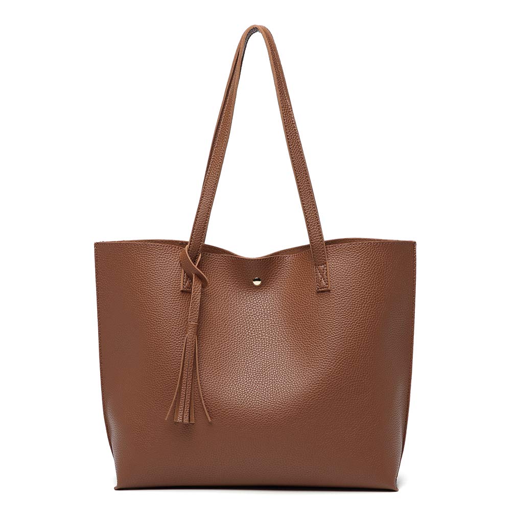 DreubeaWomen's Soft Faux Leather Tote Shoulder Bag from, Big Capacity Tassel Handbag