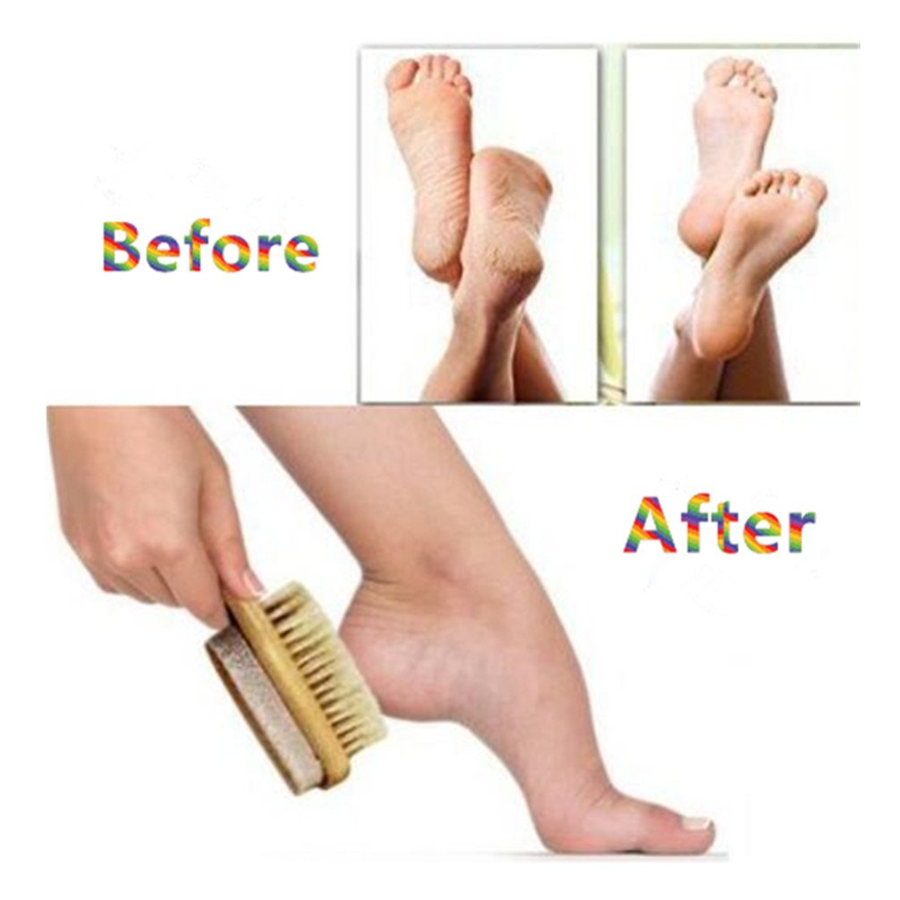 Foot Pumice Stone Brush Bristle Exfoliator Scrubber 2 Pack, Men Women Dead Skin Massage SPA Callus Remover with Wood Handle for Feet, 7\