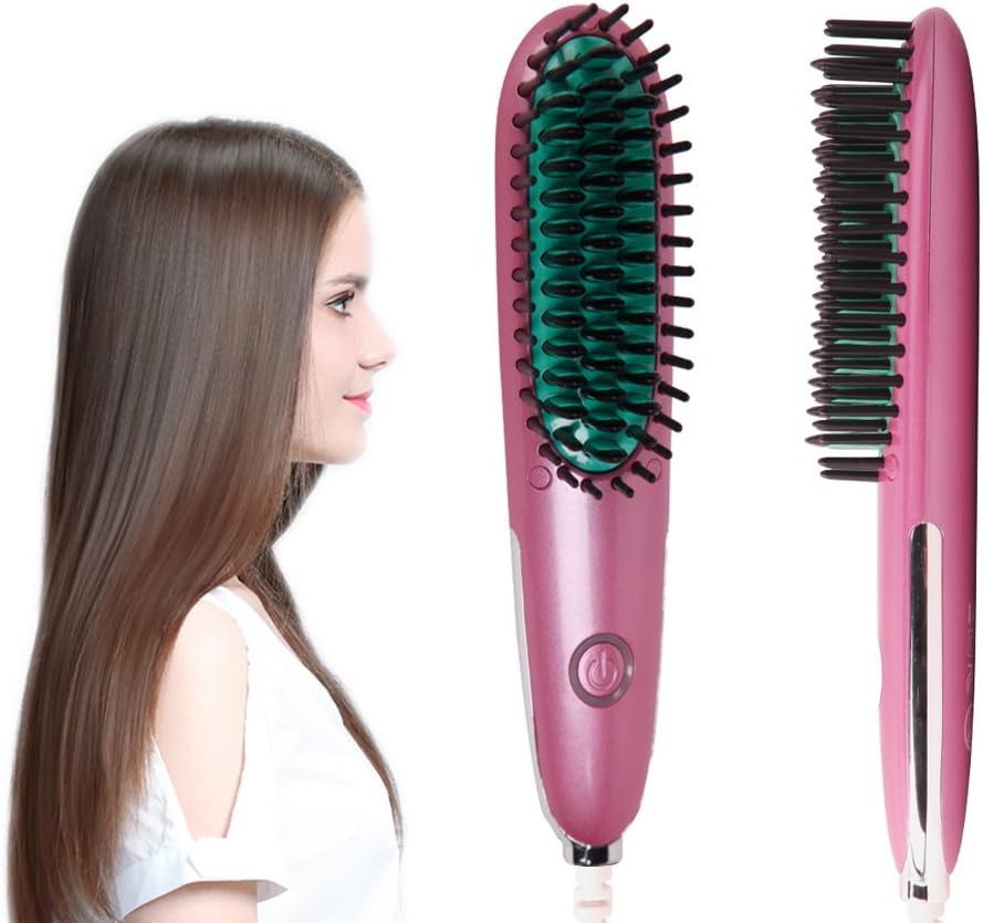 REAK Hair Straightener Brush, Fast Heating, Anti-Scald,Mini Portable Lightweight Straightening Hair Brush with adjustable temperature, Suitable for Various Hairstyles & People