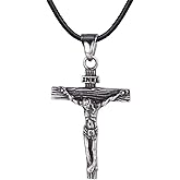 U7 Stainless Steel Cross Necklace for Women Men 18K Gold Plated Crucifix Cross Pendant Necklaces with Leather Rope