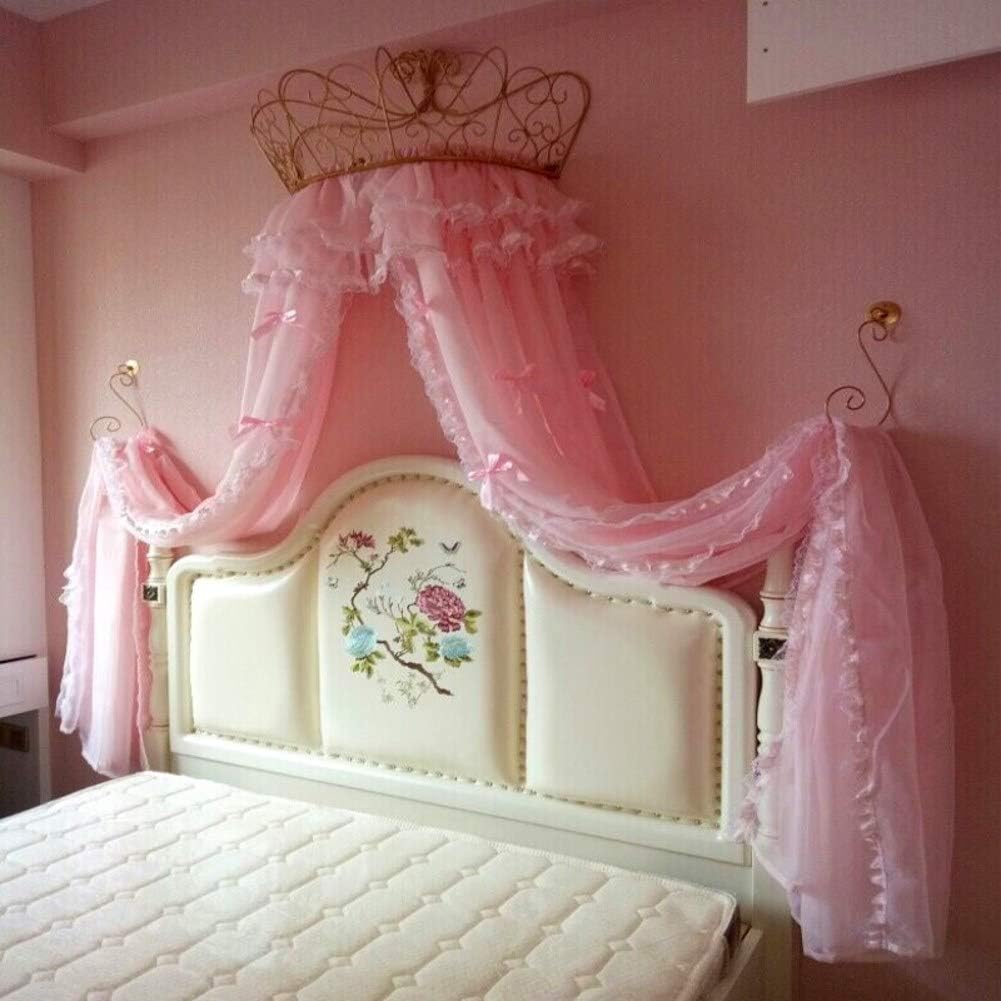 HOMEJYMADE Crown Dome Mosquito net,Europe Princess Bed Canopy Boys and Girls Games House Pink-A