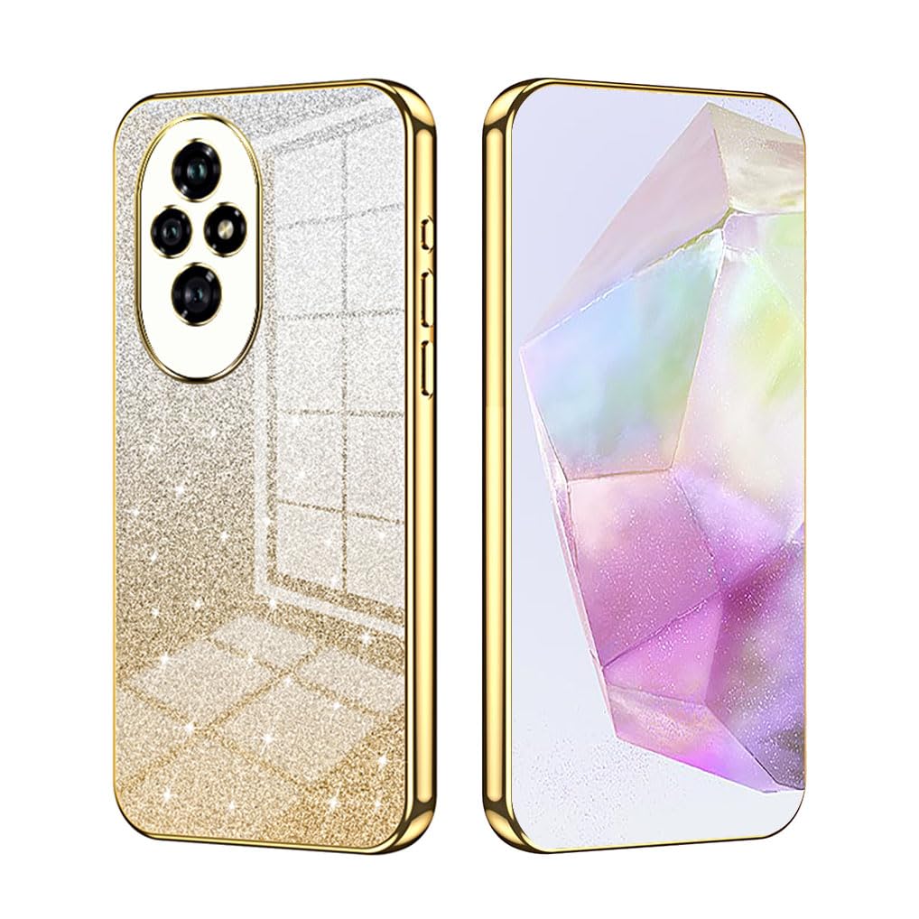 SEAHAI Case for Honor 200 5G, Ultra Thin Transparent Gradient Color Shining Pattern Card Plating Design Shockproof TPU Bumper Soft Silicone Fashion Cover - Gold