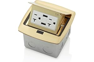 Leviton Pop-Up Floor Box with Dual Type A, 3.6 USB Charger, 20 Amp Outlet, Brass, PFUS2-BR
