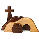 Midashy Wooden Empty Tomb Easter Scene and Cross Decoration, Jesus Resurrection Kit for Easter, Christian Tabletop Display, Religious Indoor Decor for Home, Office, and Special Celebrations (Retro)