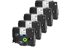 5PK Flexible ID Laminat 18mm Compatible with TZe-FX241 Label Tape Black On White Cartridge Cassette Compatible with Label Pri