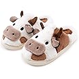 NZFUN Cow Slippers for Women and Men, Fluffy Cute Cozy Cartoon Cow Cotton House Slipper Womens Milky Cows Animal Preppy Funny Furry Kawaii Bedroom Pillow Cloud Slippers for Women Indoor and Outdoor