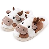 NZFUN Cow Slippers for Women and Men, Fluffy Cute Cozy Cartoon Fuzzy Cow House Slipper Womens Milky Cows Animal Preppy Funny Kawaii Pillow Cloud Fall Winter Bedroom Home Shoes for Indoor and Outdoor
