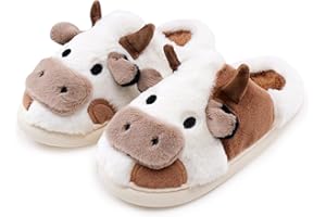 NZFUN Cow Slippers for Women and Men, Fluffy Cute Cozy Cartoon Fuzzy Cow House Slipper Womens Milky Cows Animal Preppy Funny Kawaii Pillow Cloud Fall Winter Bedroom Home Shoes for Indoor and Outdoor