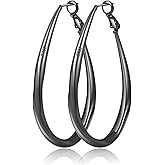 PABBEU Silver Hoop Earrings for Women Oval Hypoallergenic 925 Sterling Silver Hoop Earrings Lightwieght Large Hoops Earring for Women Trendy