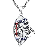 Hagkew Football/Ice Hockey Necklace 925 Sterling Silver Cool Rugby Football/Hockey Pendant Necklace Sport Jewelry for Men Women Player Lover Fan with Gifts Box