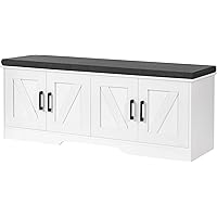 HOMSHO 2-Tier Storage Bench, Shoe Bench with Padded Seat Cushion, Entryway Bench with 4 Barn Doors, Adjustable Shelf, 35 x 12