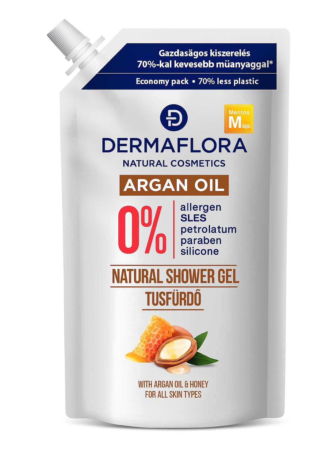 Dermaflora Argan Oil Shower Gel Refill – 500ml | Moisturizing Natural Shower Gel with Argan Oil | Paraben-Free, Sulfate-Free, Gentle on Skin | Eco-Friendly Refill Pack