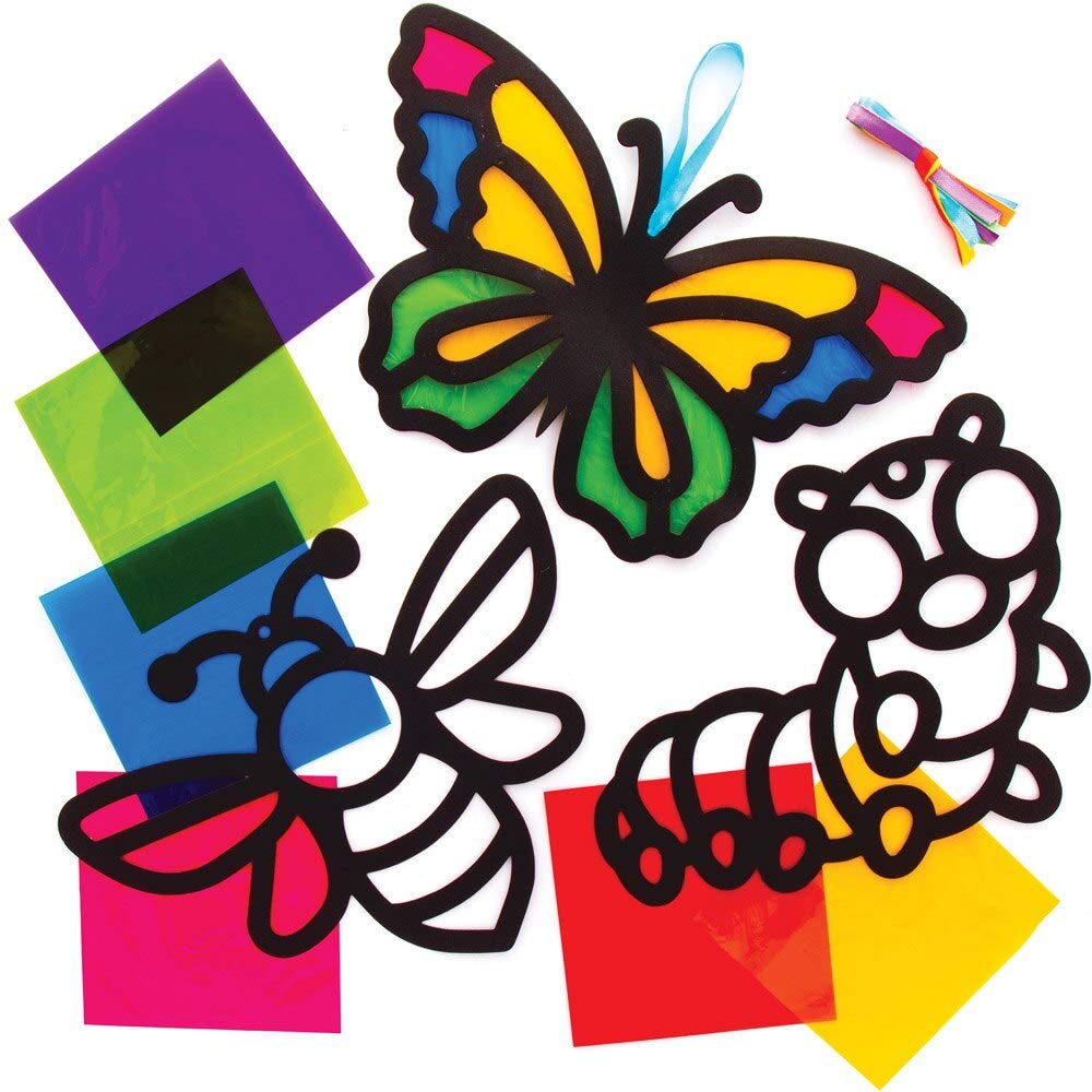 Baker Ross Bug Stained Glass Decoration Kits, Ideal for Kids' Arts and Crafts, Educational Toys (6 Pack) AT616, Blue,Green,Pink,Purple,Red