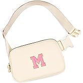 mibasies Initial Fanny Pack for Girls, Birthday Gifts for 4 5 6 7 8 9 10 11 12 13 Teen Girl - Cute Personalized Trend Stuff - Cream M
