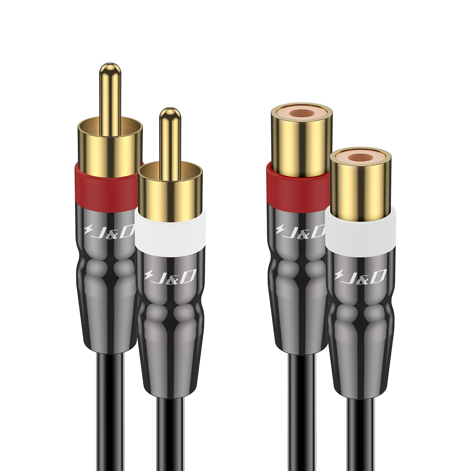 J&D 2 RCA Extension Cable Male to Female, Copper Shell Gold-Plated 2RCA Male to 2RCA Female Cable Stereo Audio Extender Cord Adapter, 1.8 Meter