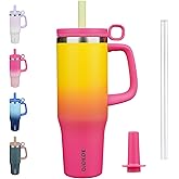 BJPKPK Insualted Tumblers with Handle and Straw 40oz Stianless Steel Travel Coffee Mug Thermal Cups with Lid,Rainbow