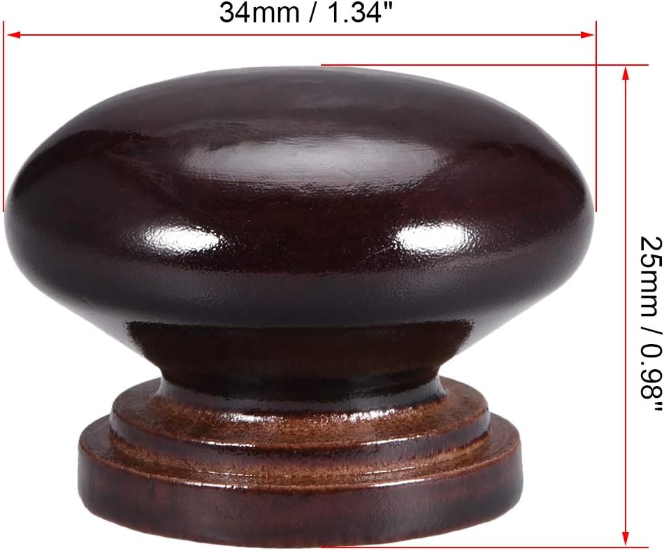 sourcing map Round Wood Knobs,12Pcs 34mm Dia Cabinet Furniture Kitchen Pulls Handles for Dresser Drawer Wardrobe Dark Brown - Image 3