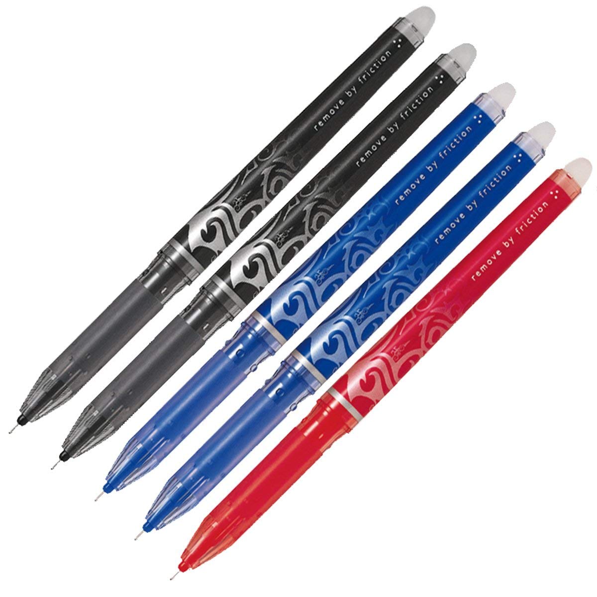 Pilot Frixion Point Erasable Rollerball, 0.5 mm Tip - 2 Black/2 Blue/1 Red, Pack of 5