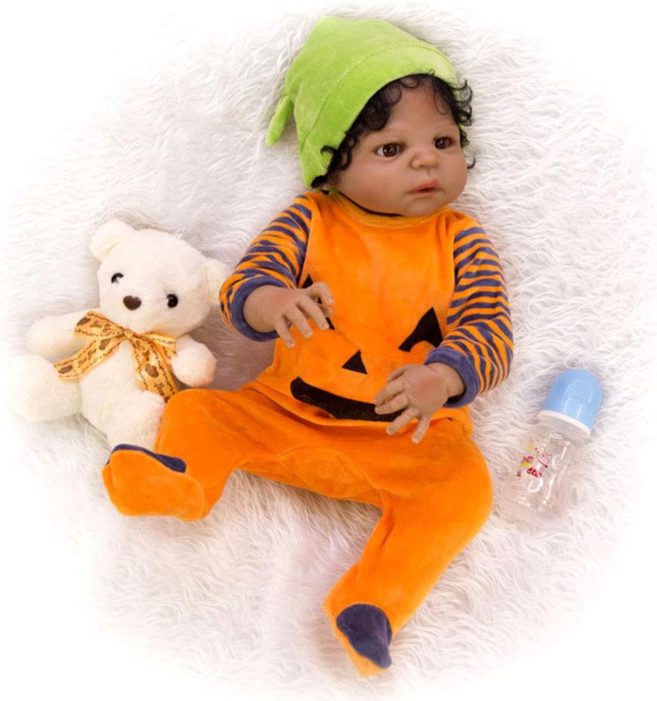 TINGSHOP 23 Inch Reborn Baby Dolls, Black Skin Simulation Silicone Vinyl Waterproof Toy Orange Girl Reborn Baby Bath Doll with Acrylic Eyes