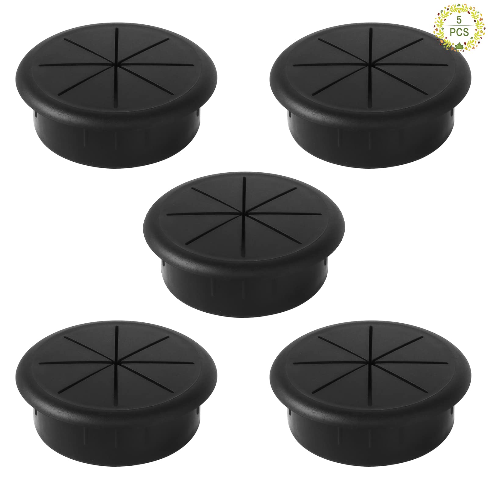 Haisheng 5PCS Desk Grommet, Black Desk Cable Hole 60mm for Wire Hole Cover for Home and Office with Hole Saw (15 × 7 × 6cm,Black)