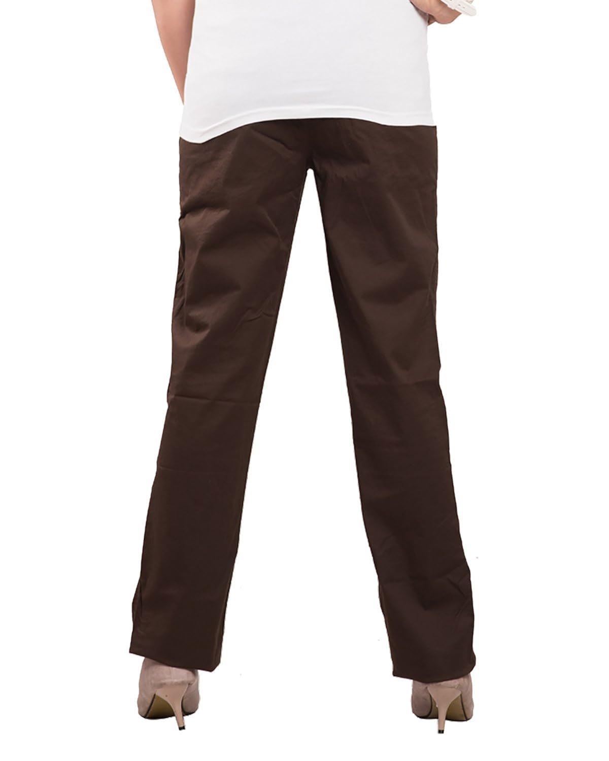 begonia women brown stretch cotton spandex twill pants
