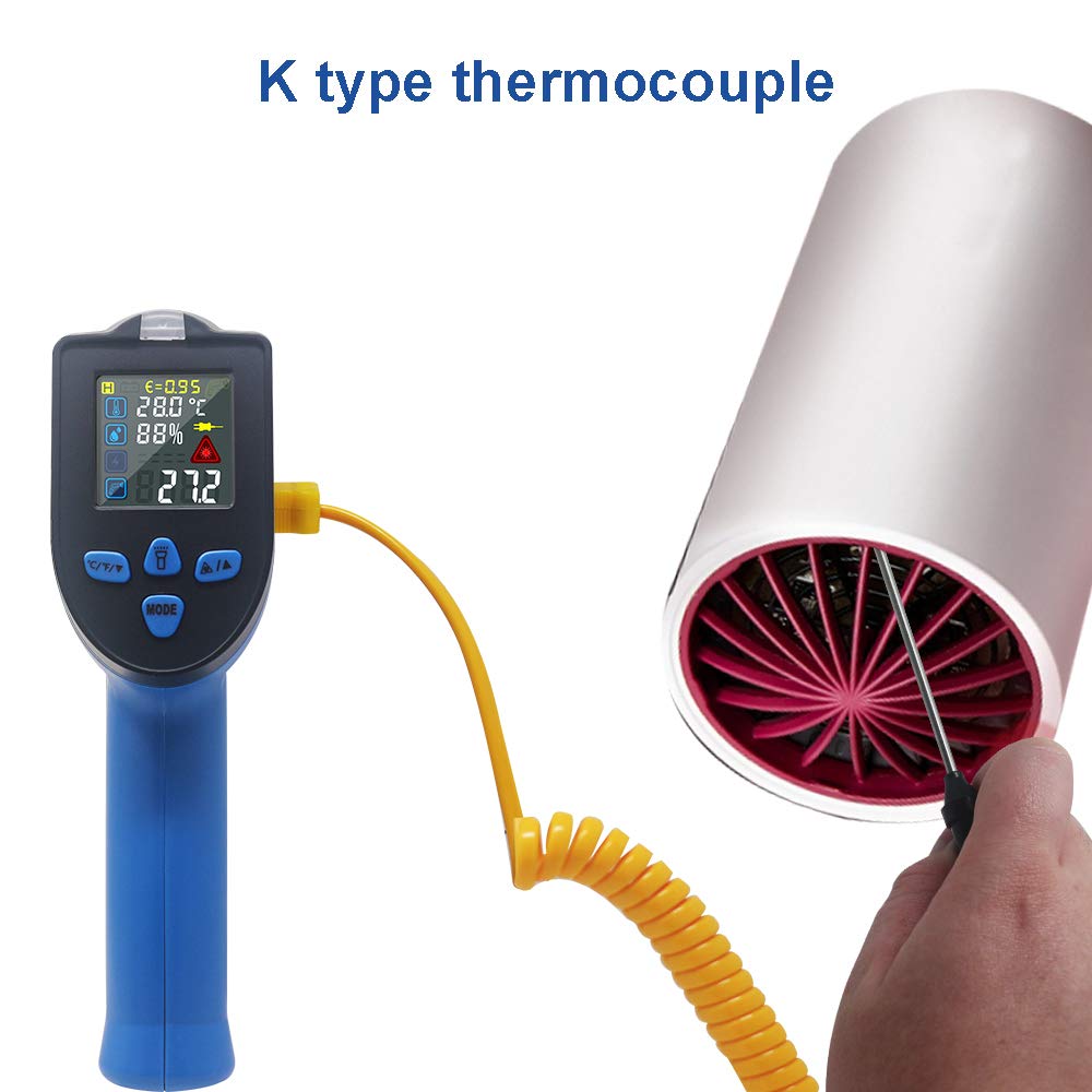 KETOTEK Infrared Thermometer Gun Dual Laser Temperature Gun IR Non-contact with Humidity Measurement -50℃~550℃ K thermocouple Probe Color LCD NCV for Cooking Pizza Oven BBQ Car Fridge Industrial - Image 5