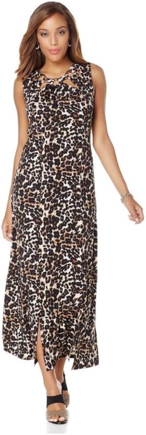 Slinky Brand Women's Leopard Print Sleeveless Maxi Dress at Amazon Womenâs Clothing store