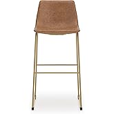 Signature Design by Ashley Lexadine Contemporary Bar Height Bar Stool with Faux Leather Upholstery, Set of 2, Brown & Gold