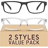 Kitchasy 2 Pack Reading Glasses,Upgraded TR Blue Light Blocking Reading Glasses,Filter UV Ray/Glare Computer Readers,Stylish Lightweight Spring Hinges Eyeglasses for Women Men(Black/Transparent,2.5)